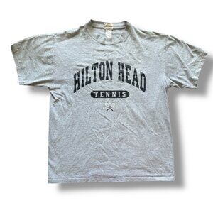 Vintage Y2K Hilton Head Tennis Gray T-Shirt Unisex Size Large Sporty Athletic